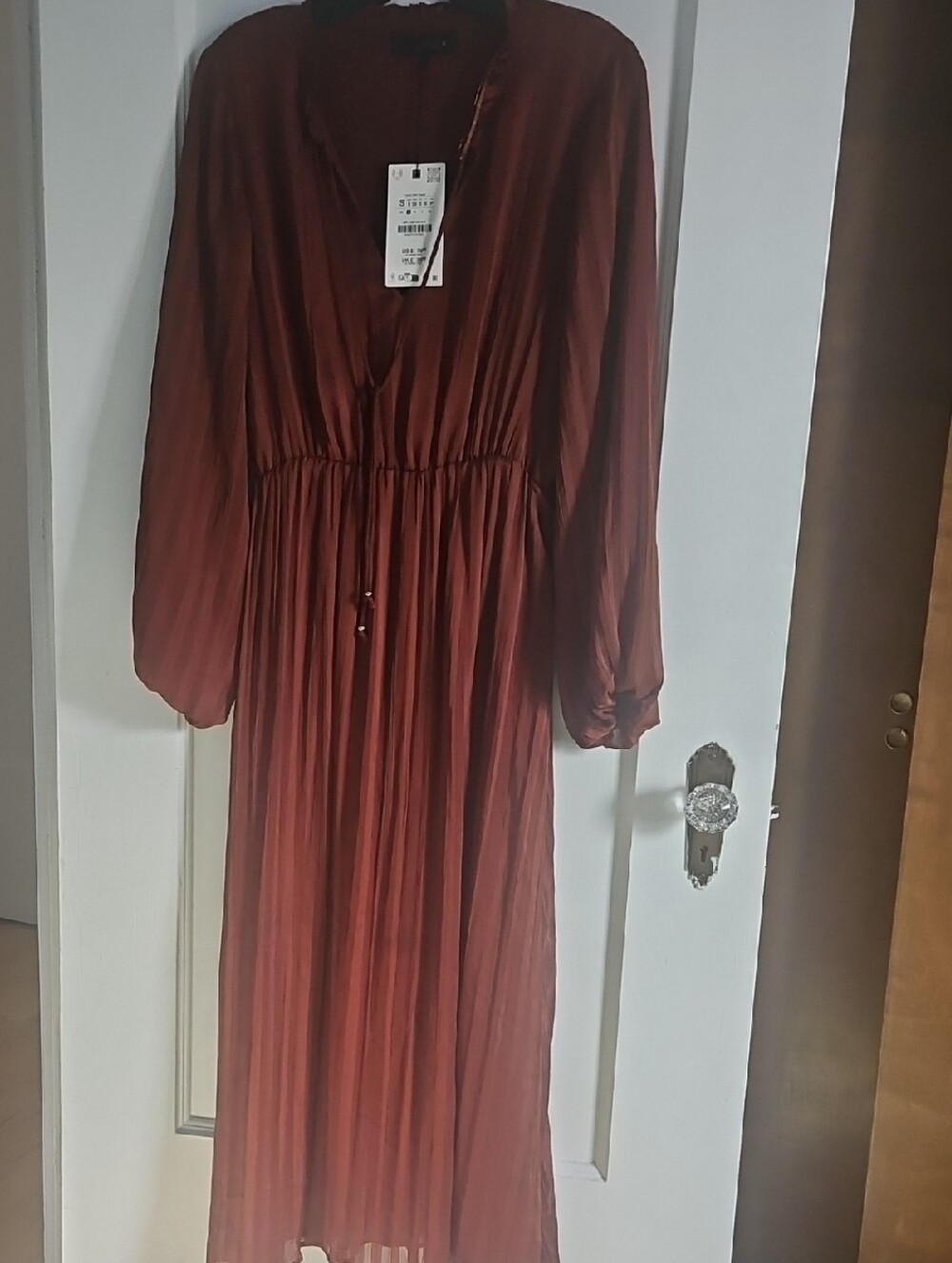 Zara Long Sleeve V-Neck Maxi Dress in Burnt Orange